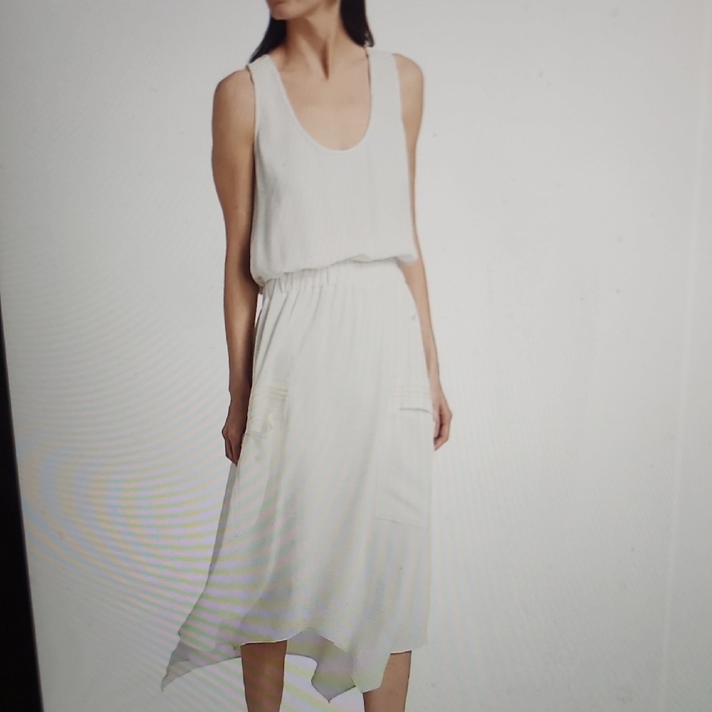 RAMY BROOK Embellished Asymmetrical Hem White Midi Dress Size M
